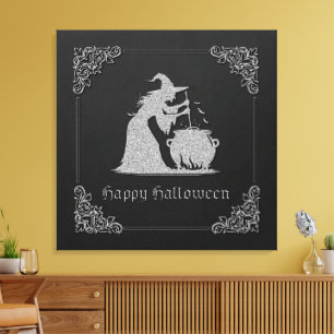 Lienzo Halloween de Brujas y Calderones Plateados