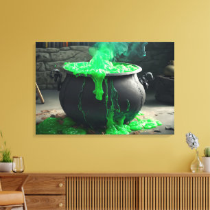 Lienzo Halloween de Cauldron, una bruja torpe