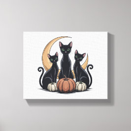 Lienzo Halloween de la Luna de Calabaza de Gatos Negros W