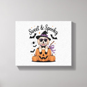 Lienzo Halloween de perro dulce y fantasmagórico