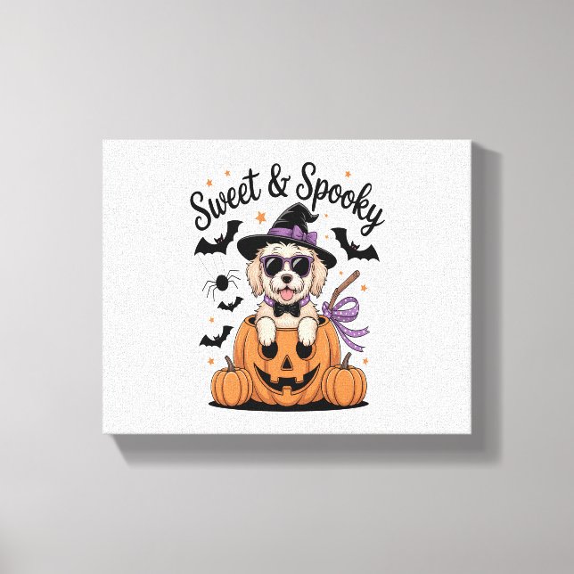 Lienzo Halloween de perro dulce y fantasmagórico (Anverso)
