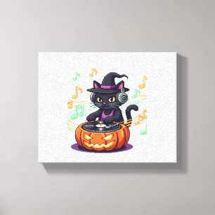Lienzo Halloween del gato Dj camiseta sobredimensionada