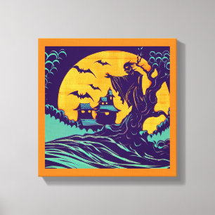 Lienzo Halloween - Estilo Xilografía 2