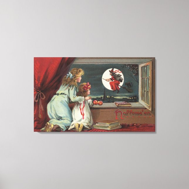 Lienzo Halloween GreetingWitch from the Window (Anverso)