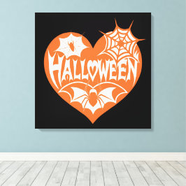 Lienzo Halloween Heart, Orange Heart Shape, Spider Web