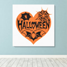 Lienzo Halloween Heart, Orange Heart Shape, Spider Web