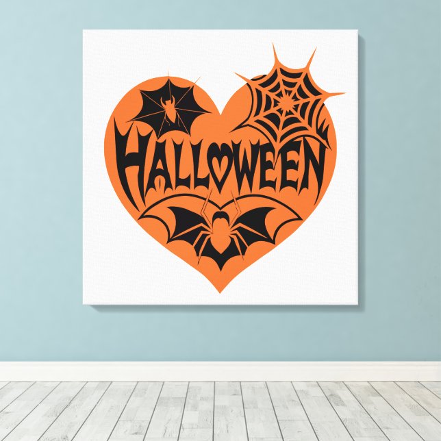Lienzo Halloween Heart, Orange Heart Shape, Spider Web (Insitu (piso de madera))
