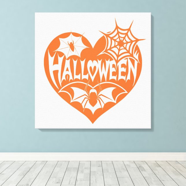 Lienzo Halloween Heart, Orange Heart Shape, Spider Web (Insitu (piso de madera))
