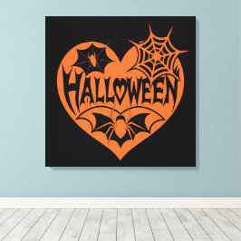 Lienzo Halloween Heart, Orange Heart Shape, Spider Web