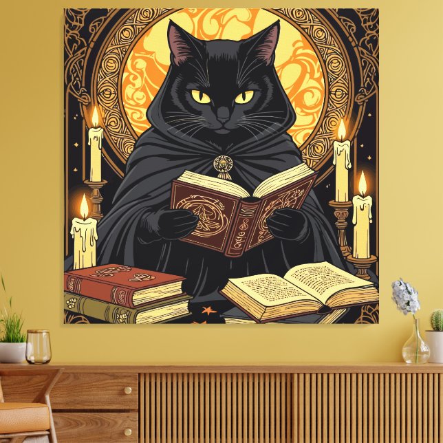 Lienzo Halloween In Hardback A Cat Reading Books (Insitu (Sala de estar))