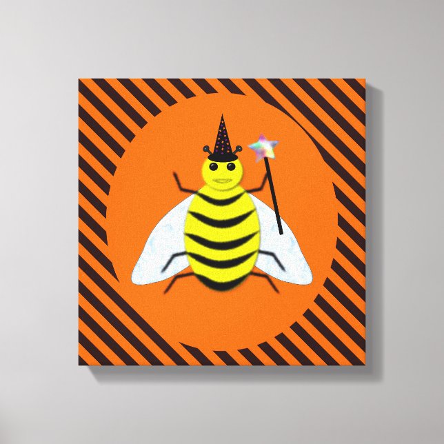 Lienzo Halloween Magic Bee Witch Naranja y Black Stripes (Anverso)