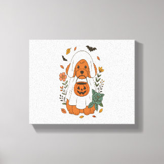 Lienzo Halloween Poodle with Fall Flowers
