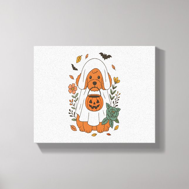 Lienzo Halloween Poodle with Fall Flowers (Anverso)