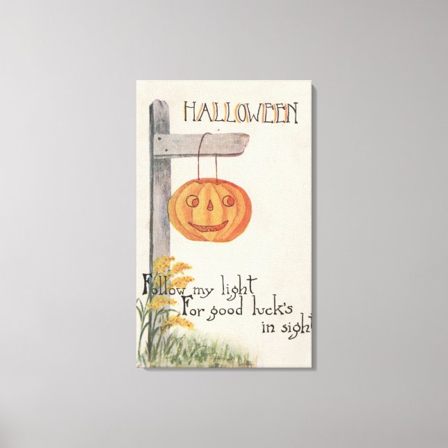 Lienzo Halloween saludo a Jack-O-Lantern en Post (Anverso)