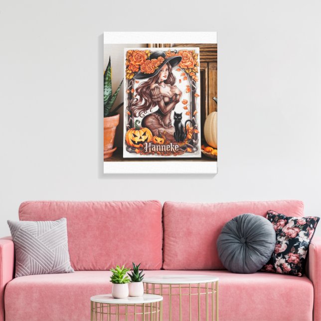 Lienzo Halloween Wall Art: Mujer con Gorra y Naranja negr (Insitu (Sala de estar))