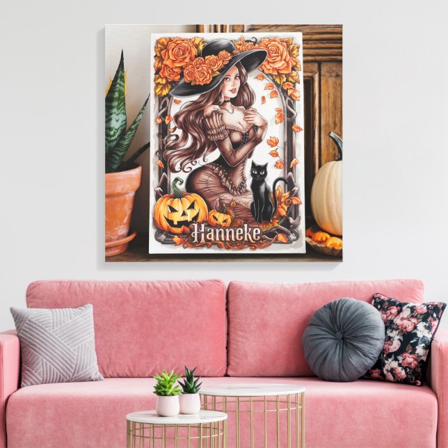 Lienzo Halloween Wall Art: Mujer con Gorra y Naranja negr (Insitu (Sala de estar))