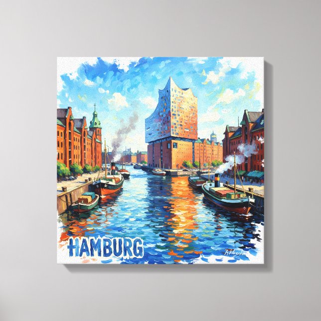 Lienzo Hamburg Harbor Light Reflections Canvas Art (Anverso)