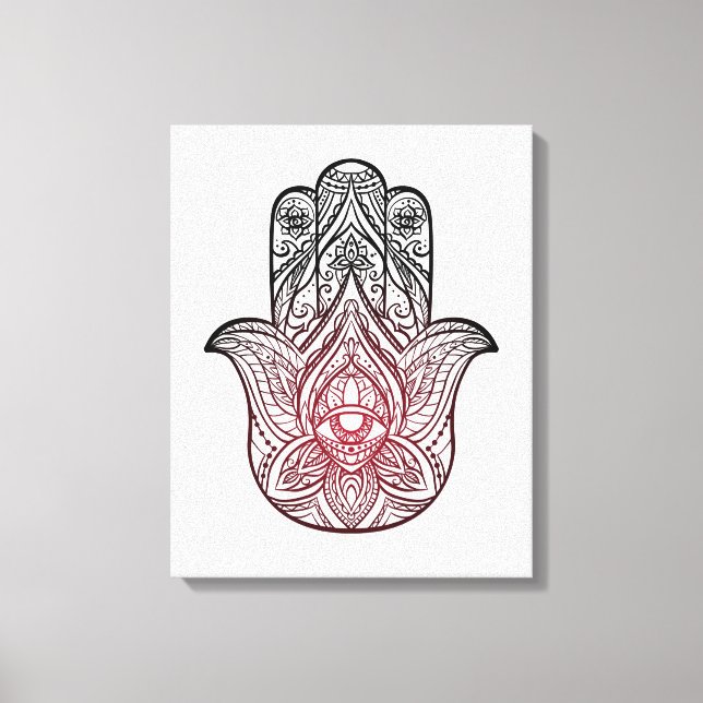 Lienzo Hamsa con patrón boho (Anverso)