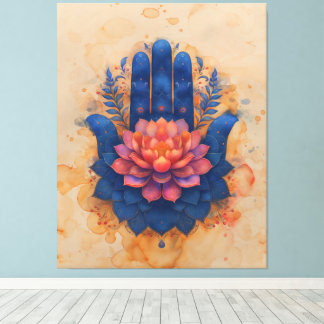 Lienzo Hamsa Hand con Lotus Flower