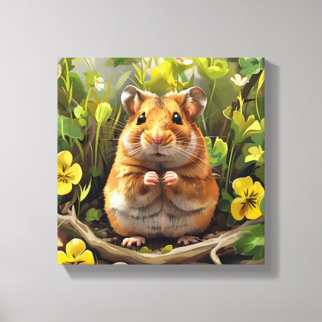 Lienzo Hamster Dorado Sirio En Un Campo De Flores (Anverso)