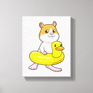 Lienzo Hamster en la playa con pato como anillo de nataci