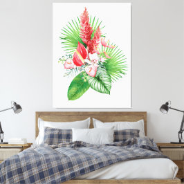 Lienzo ¡Hana hou! Arreglo de flores de Hawai (blanco)