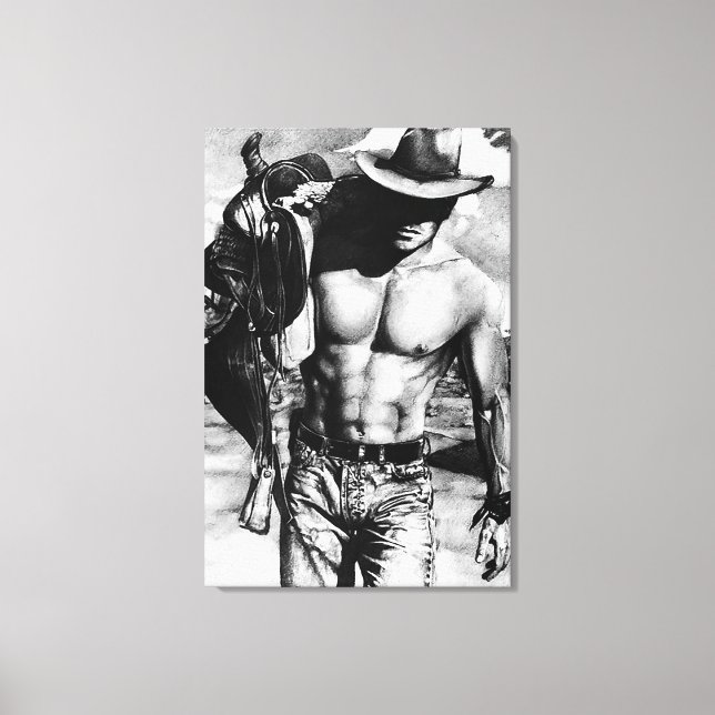 Lienzo Hand original dibujado Guapo Hombre Vaquero Sexy (Anverso)