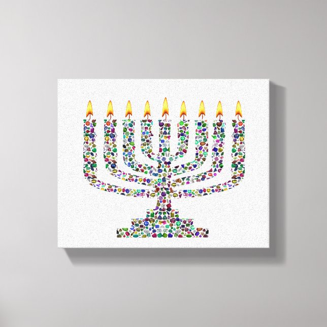 Lienzo Hanukkiah made with Gems Stretched Canvas Print (Anverso)