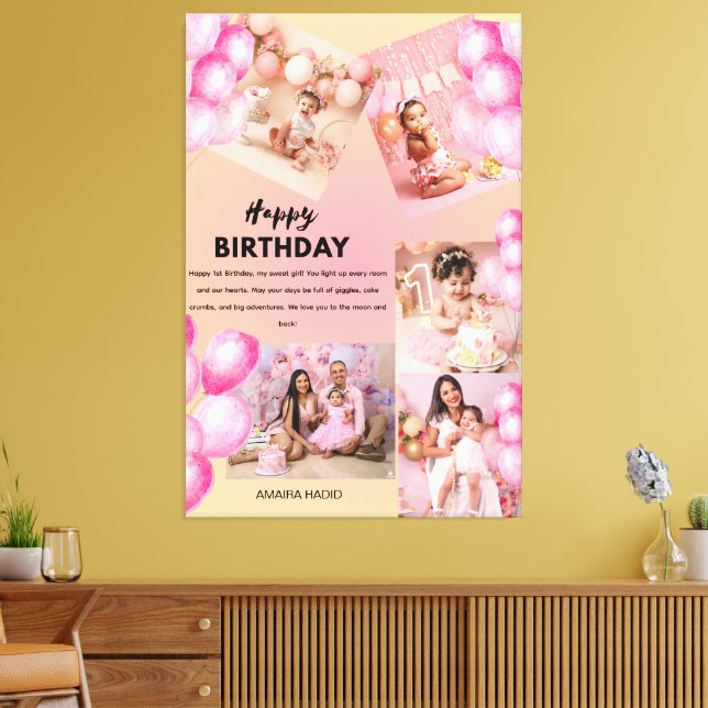 Lienzo Happy Birthday 1st Baby Birthday Custom Collage (Insitu (Sala de estar))