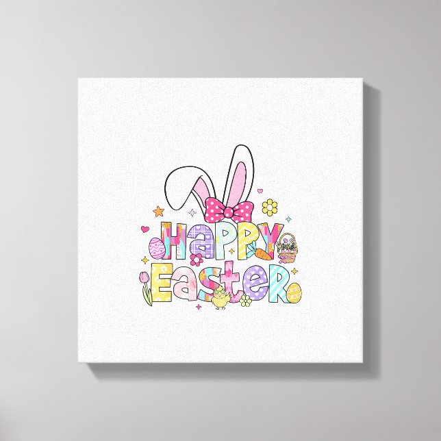 Lienzo Happy Easter 2026 Cute Bunny Rabbit Easter Day Wom (Anverso)
