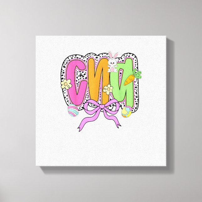 Lienzo Happy Easter CNA Nurse Coquette Bow Bunny Eggs Wom (Anverso)