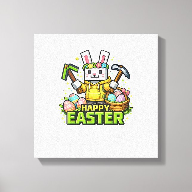 Lienzo Happy Easter Day Bunny Egg Gamer Video Game Kids M (Anverso)