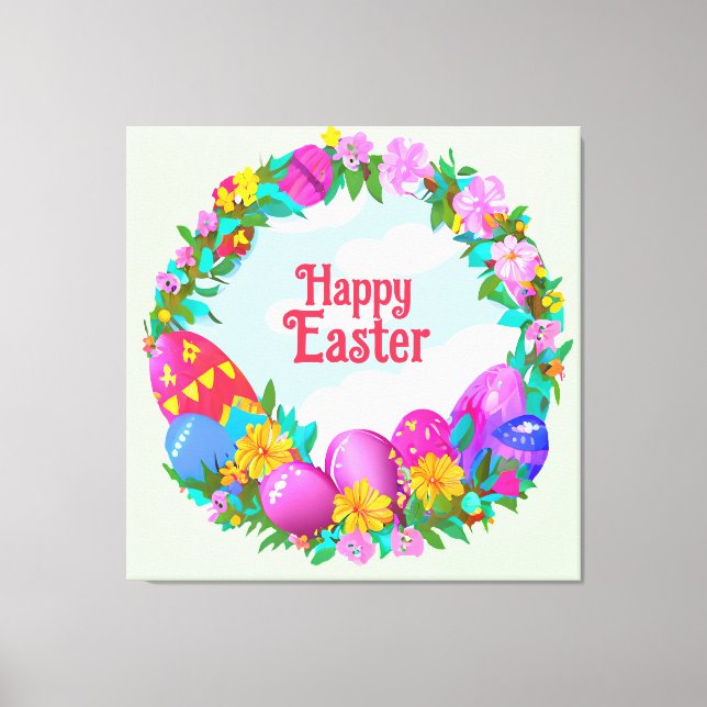 Lienzo Happy Easter Eggs Floral Wreath (Anverso)