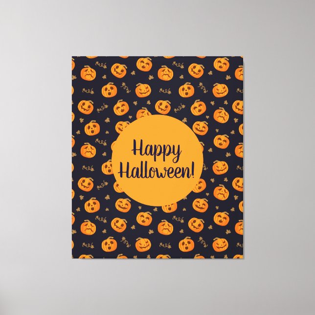 Lienzo Happy Halloween Funny Cumpkins Pattern (Anverso)