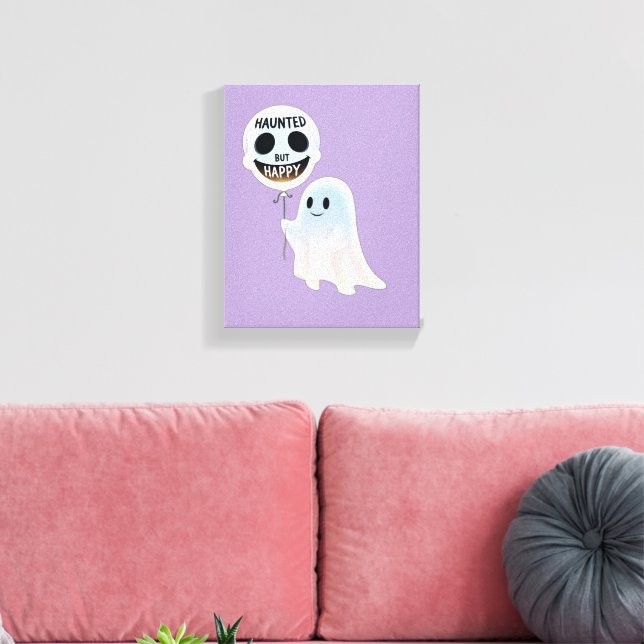 Lienzo Happy Kawaii Ghost with Skull Balloon (Insitu (Sala de estar))