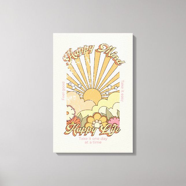 Lienzo Happy Mind Happy Life Hippy Groovy Vibes (Anverso)