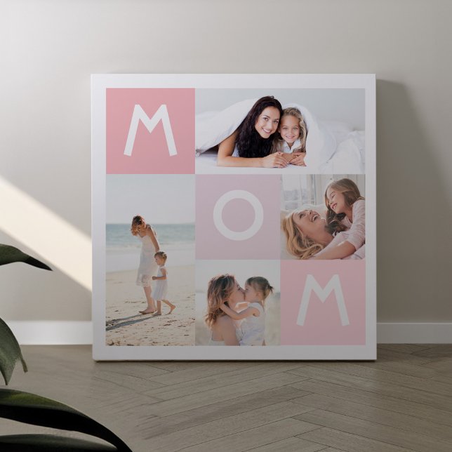 Lienzo Happy Mothers Day Pink Mom Moderne Multi Photo Gri (Happy Mothers Day Pink Mom Modern Multi Photo Grid Canvas Print)