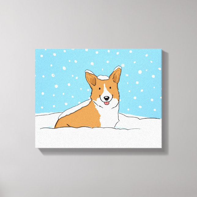 Lienzo Happy Winter Snow Corgi - Personalizado de Perro C (Anverso)