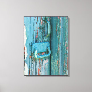Lienzo Hardware de época en la puerta de madera verde Ver