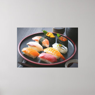 Lienzo  Harmony of Sushi on a Traditional Black Plate - C