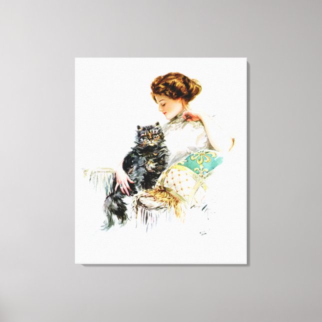 Lienzo Harrison Fisher: Mujer con gato (Anverso)