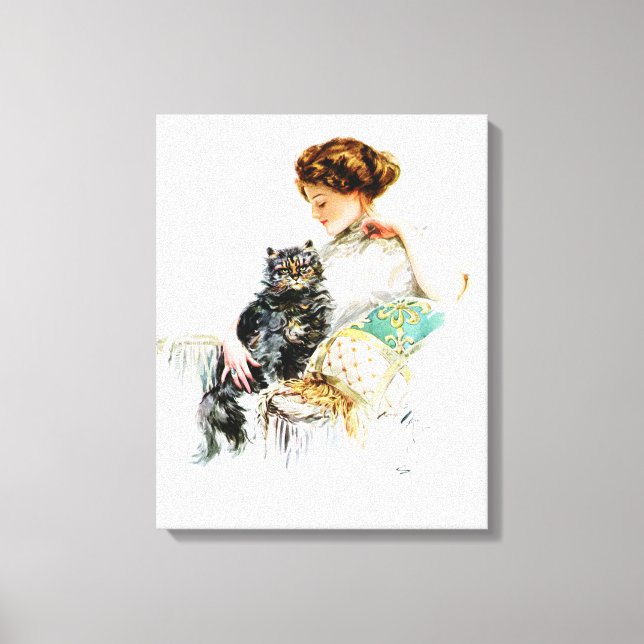 Lienzo Harrison Fisher: Mujer con gato (Anverso)
