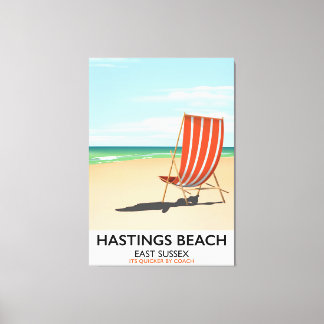 Lienzo Hastings Beach, poster de viajes en vintage de Eas