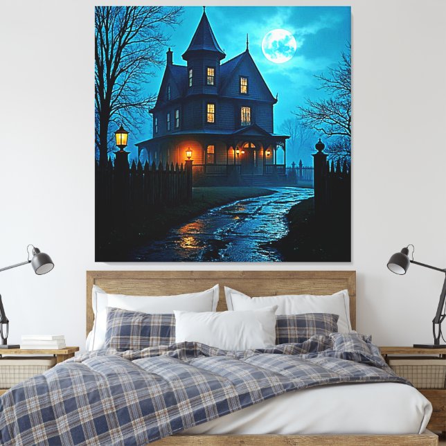 Lienzo Haunted Mansion Blue Moonlight Night Design (Insitu(Dormitorio))
