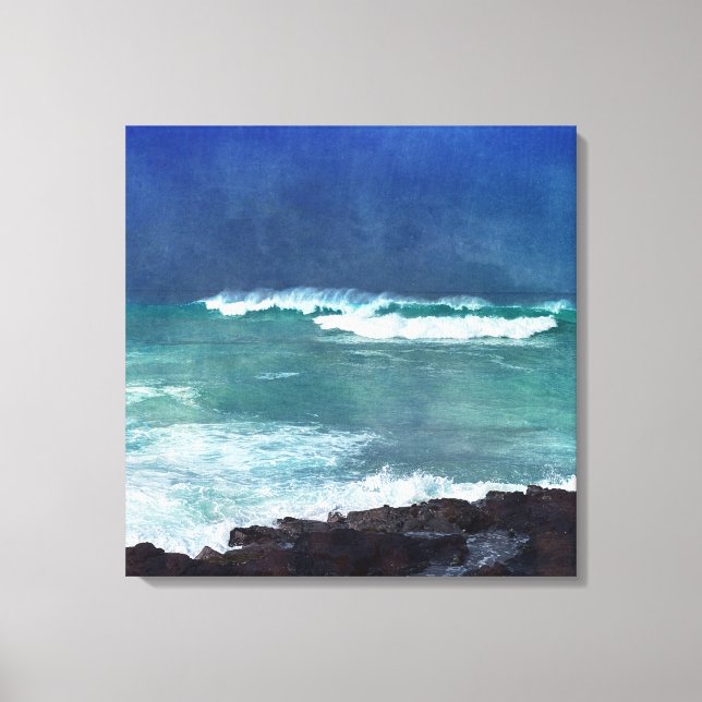Lienzo Hawaii Aqua Blue Ocean Waves Surf Sea Water Storm (Anverso)