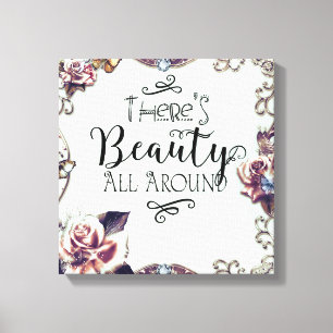 Lienzo Hay Belleza por Todas Partes Mariposas y Rosas