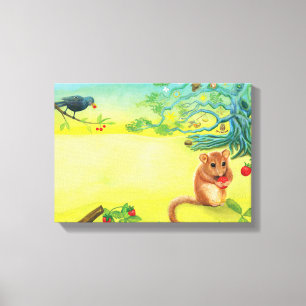 Lienzo Hazel Dormouse comiendo fresa silvestre