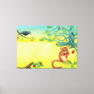 Lienzo Hazel Dormouse comiendo fresa silvestre