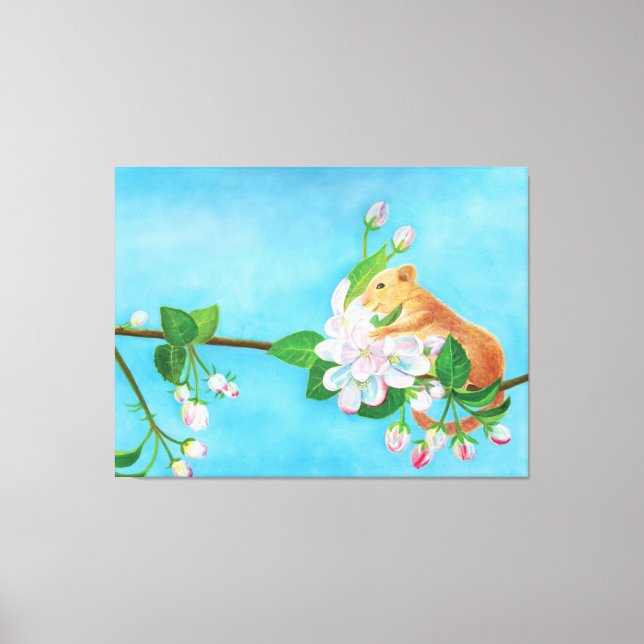 Lienzo Hazel Dormouse en una rama floreciente (Anverso)