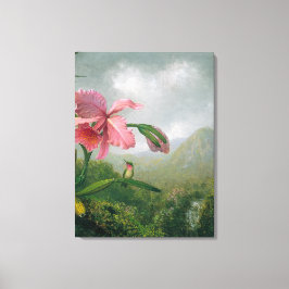 Lienzo HEADE Orchid y Hummingbird cerca de una cascada de
